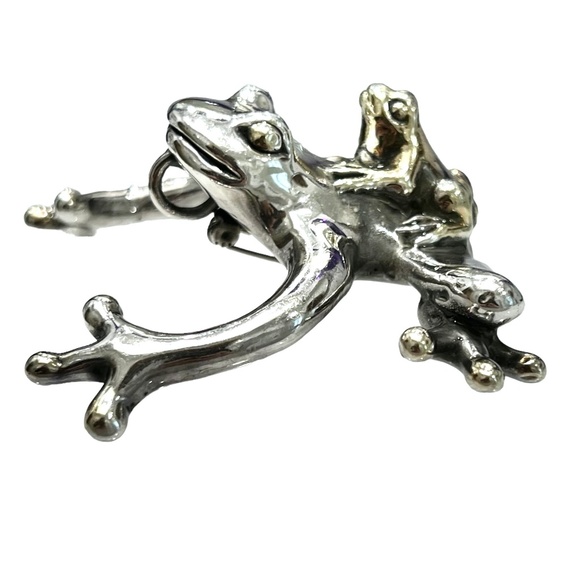 VINTAGE STERLING SILVER LEAP FROG PENDANT SMALL & BIG FROG - Picture 8 of 16